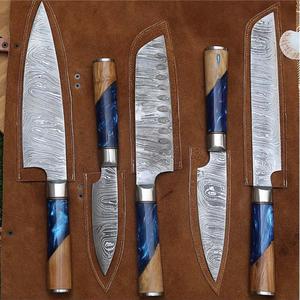 Couteaux de chef personnalisés en acier Damas, lot de 5, avec manche sur mesure, bord dentelé tranchant, multi-usages et écologiques - Product Image 4