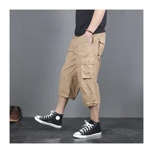 Big Size for Adults Men's Casual Cargo Baggy Shorts Man Classic Cotton Khaki Color Three Fourth Short Pant