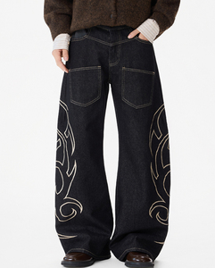 Pantalones vaqueros holgados vintage personalizados con bordado para hombre, de pierna ancha, estilo streetwear, denim, gótico, hip hop, de corte holgado y oversize - Product Image 3