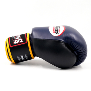 Guantes de Boxeo Profesionales para Entrenamiento de Combate, Cuero Premium Azul y Negro, Marca Twin Label, para Golpear y Patinar - Product Image 2