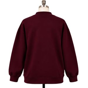 <b>Womens</b> Dark Maroon Red Oversized <b>Sweatshirt</b> <b>White</b> Letter Graphic Print Crew Neck Long Sleeve Casual Streetwear Pullover Top - Product Image 3