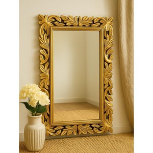 Espejo de Pared Ornamental de Madera de Nogal Hecho a Mano con Hoja de Oro 30x24 Venta al por Mayor - Product Image 1