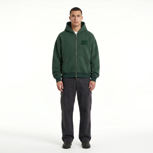 Sudadera con capucha de forro polar cepillado de 280 GSM para hombre, con cremallera completa, corte holgado y minimalista, estilo urbano Gen Z, personalizada OEM, 350 GSM - Product Image 1