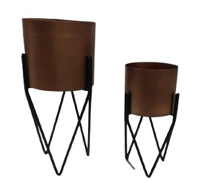 Pot de fleurs moderne en métal avec support en fer, ensemble décoratif pour plantes d'intérieur, porte-pot de fleurs, support contemporain pour maison, jardin, balcon - Product Image 3