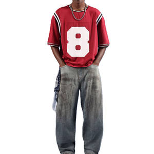 Camisetas de hombre oversize con rayas universitarias y número 8, estilo urbano, mezcla de algodón, proveedor de camisetas de fútbol americano personalizadas - Product Image 5