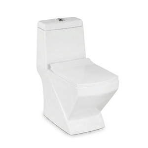 WC contemporain monobloc à cuvette allongée, à poser au sol, en porcelaine, avec chasse d'eau à double siphon, écologique et facile à nettoyer - Product Image 1