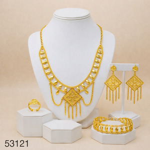 Ensemble collier et boucles d'oreilles pendantes élégants pour femme, plaqué or naturel, zircon, motif feuille tendance, chaîne corde - Product Image 1