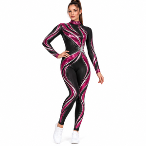 Women <b>Sparkly</b> Dance Costume Long Sleeve Stage Performance <b>Jumpsuit</b> Rhinestone Majorette Competition Dancing Outfit - Product Image 3