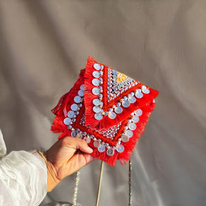 Boho Handmade Jute <b>Clutch</b> with Square Beading Fashionable <b>Wedding</b> Party <b>Bag</b> - Product Image 2