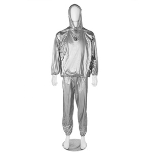 Traje de sauna plateado personalizado con capucha para hombre, traje de sudoración para pérdida de peso, gimnasio, entrenamiento físico, chándal impermeable, conjunto al por mayor - Product Image 5