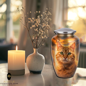 Pet <b>Memorial</b> Urn for <b>Cat</b> Ashes Aluminum Cremation Urn Large <b>Cat</b> Face Artwork - Product Image 3