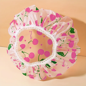 Cute Cherry / Heart Print Shower Cap Adjustable Bath Hat with Elastic Band Bathroom Supplies - Product Image 1