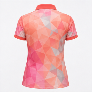 Custom Coral <b>Pink</b> Low Poly Geometric Womens <b>Polo</b> <b>Shirt</b> Quick Dry Breathable Short Sleeve Golf Team Uniform WPS-0727 - Product Image 3