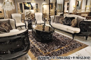 Premium Quality Stylish Black Finish Luxury Sofa European Style Baroque 8 Seater Sofa with <b>Table</b> Set European Baroque Style Sofa - Product Image 3