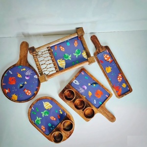 Christmas gifts Wooden Dinnerware <b>Set</b> With Pizza Platter Chopping Boards Desserts & Foods Serving Tray And Platter At Best Price - Product Image 3