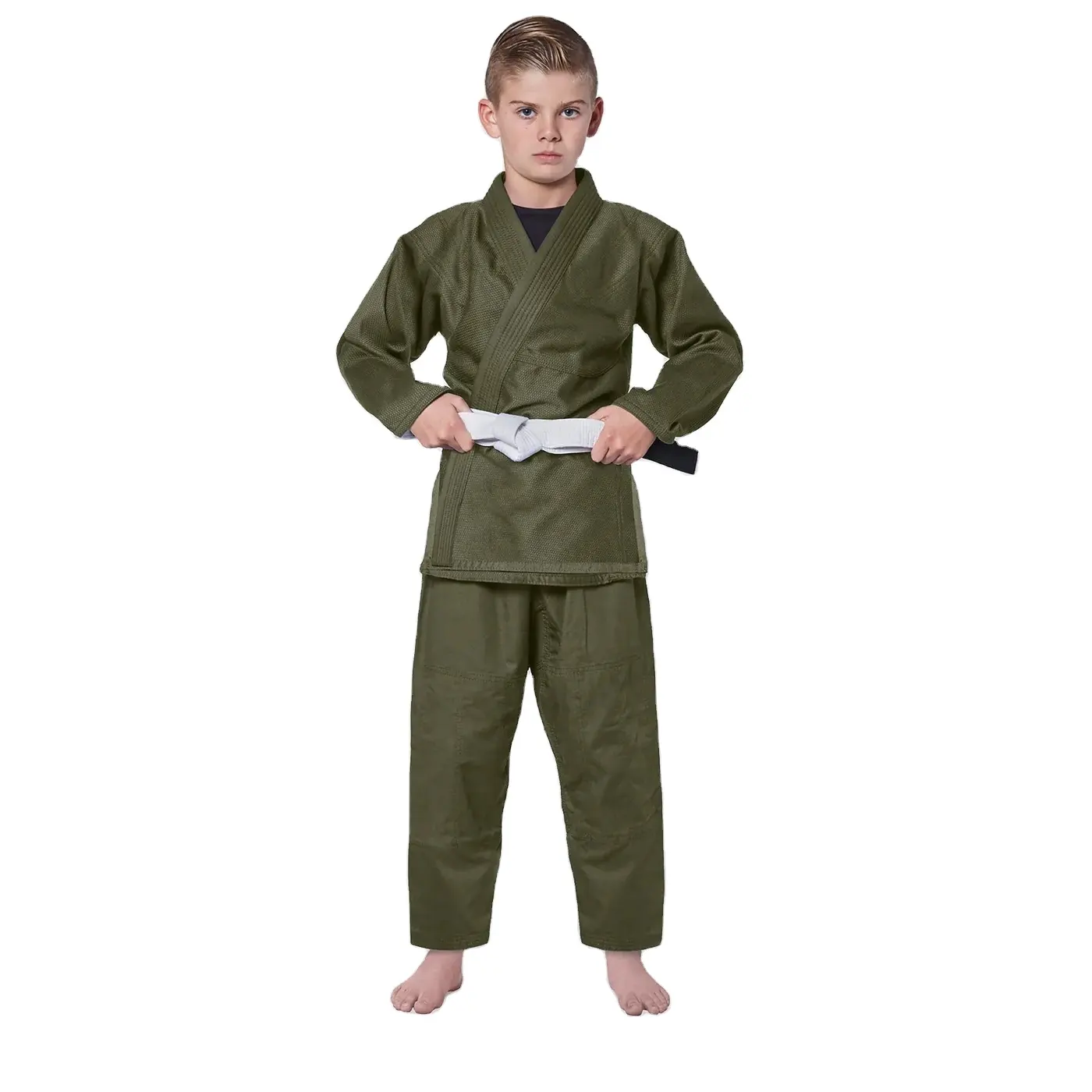 Hot Sale Custom Logo 100% Cotton Youth Army Green Brazilian Jiu Jitsu BJJ Gi Suits