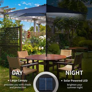 ร่มสนามขนาด 10 ฟุต พร้อมไฟ LED พลังงานแสงอาทิตย์ ปุ่มปรับเอียงแบบหมุน สีฟ้า สำหรับโต๊ะลานบ้าน ระเบียงสระว่ายน้ำ-สำหรับใช้ในยิมกลางแจ้ง - Product Image 4