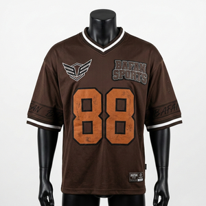 Camiseta de Fútbol para Hombre, 180 GSM, Micro Malla Premium de Poliéster, Marrón con Paneles de Manga en Contraste Blanco, Personalizable - Product Image 5