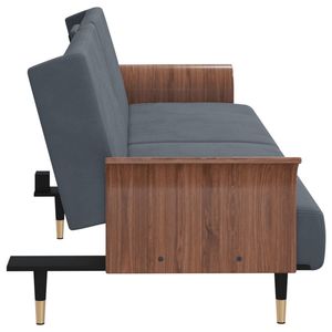 Sofá Cama de Terciopelo Gris Oscuro con Estructura de Madera Contrachapada y Metal - Product Image 6