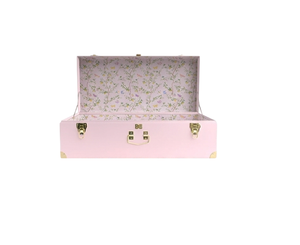 Boîte à bijoux rectangulaire rose avec doublure florale et fermoirs métalliques, style classique, étui de rangement pour accessoires, coffre de rangement - Product Image 1
