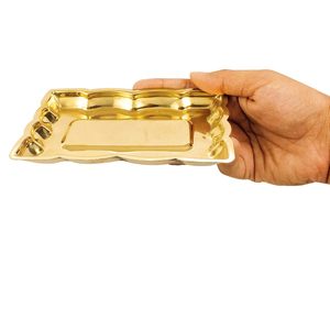 Assiette de Puja traditionnelle artisanale en laiton, Thali Pooja, Thembuland Patra, assiette rectangulaire décorative en laiton pour la maison - Product Image 6