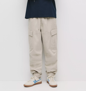 Pantalon cargo décontracté pour homme, taille élastique avec cordon de serrage, couleur unie, plusieurs poches, respirant, en coton, style printemps - Product Image 6