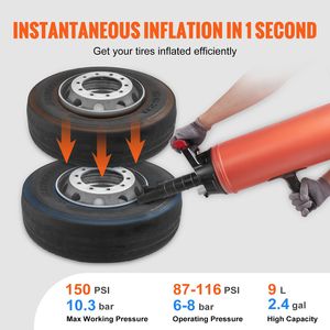 Compresseur d'air portatif 150 PSI pour pneus, capacité 9 L, avec positionneur de chambre à air pour camions, VTT et voitures, compatible 87-116 PSI - Product Image 2