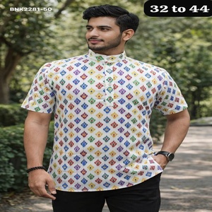 เสื้อคุर्ตาผู้ชายคุณภาพสูง ผ้าคอตตอนพิมพ์ลาย แขนสั้น คอปก ป้ายยี่ห้อ แบรนด์สั้น ทรงเสื้อเชิ้ต ส่งออกจากอินเดีย - Product Image 1