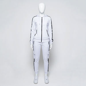 Custom Women <b>White</b> Zip Up Hoodie Jogger Tracksuit Cotton Fleece Two <b>Piece</b> Casual Streetwear Sportswear Apparel OEM <b>Set</b> - Product Image 5