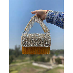 Elegant Beaded Velvet Clutch Bag With Crystal Decoration <b>For</b> Evening Party - Product Image 1