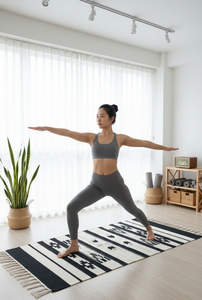 Tapis de couloir rectangulaire en coton tissé à la main, motif floral moderne, lavable en machine, réversible, noir, pour salle à manger, camping, maison - Product Image 4
