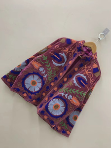 Colorful Floral Suzani Embroidered Cotton Velvet Bomber Jacket <b>Reversible</b> Boho Vintage Short <b>Coat</b> Free Size Ethnic Wear Summer - Product Image 1