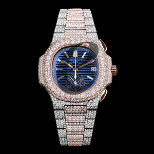 Montre de luxe en argent et moissanite, sertie de pierres, forme carrée arrondie, 36 mm, bijoux hip-hop, montre-bracelet tendance pour hommes et femmes - Product Image 1