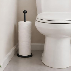 Toilet <b>Paper</b> Holder Stand, <b>Black</b> Floor Standing <b>Tissue</b> Roll Holder with Reserve Compact Design Bathroom Toilet <b>Paper</b> Roll Holder - Product Image 3