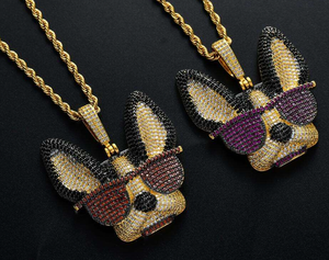 Collar con Colgante de Perro de Latón Chapado en Oro, Cadena de Cuerda con Circonitas, Joyería Hip Hop para Mascotas, para Hombres y Mujeres - Product Image 1