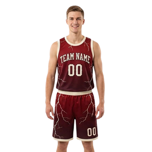 Conjunto de Uniformes de Baloncesto para Hombre, Camiseta sin Mangas con Estampado de Rayos y Cuello Redondo, Dobladillo en Contraste, Nombre y Números de Equipo Personalizados, 100% - Product Image 1
