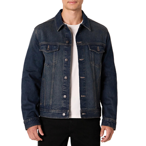 Veste en jean bleu foncé pour homme, sur mesure, style OEM, classique, boutonnée, en coton extensible, streetwear, col rabattu. - Product Image 5