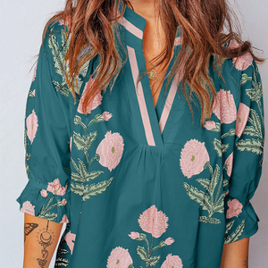 Custom <b>Hawaiian</b> <b>Shirt</b> Bohemian Floral Button V-neck DTG Print Top Summer Casual Loose Plus Size Beach Funny <b>Women</b> - Product Image 3