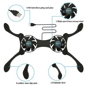 Dual USB plegable Delgado ventiladores de refrigeración soporte portátil PC Laptop Notebook Cooler <span class=keywords><strong>Pad</strong></span> - Product Image 2