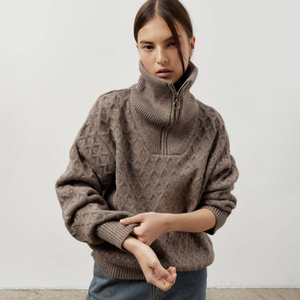 Women's <b>Cable</b> <b>Knit</b> Turtleneck Pullover Full Sleeve Zipper Closure Thick Winter Casual <b>Sweater</b> Anti-Pilling 100% Acrylic - Product Image 2