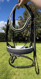 Bridon équestre en cuir personnalisé pour l'équitation, noir pailleté, anatomique, avec rênes en cuir rembourrées et douces, fournitures équestres - Product Image 2