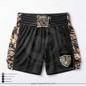 กางเกงมวยไทยชาย MAWRA ลายเสือดาว สีดำ แห้งเร็ว สปอร์ต เอวยางยืด พิมพ์ลายแบบ Sublimation สำหรับผู้ชาย - Product Image 3