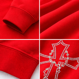 Trendy men Oversized Sweatshirt Red Rhinestone Design <b>Cross</b> Sign logo Long Sleeve Casual Street Style <b>Top</b> Quality Sweatshirts - Product Image 5