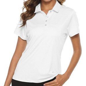 Polo à manches courtes noir pour femme, couleur unie, style décontracté, 100% polyester, tissu piqué - Product Image 2