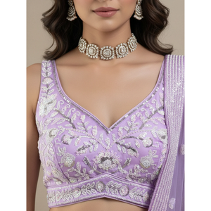 Glowing Lavender <b>Sequins</b> Embroidered Net Party Wear Lehenga Choli for Women - Product Image 2