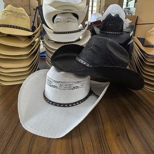 Beige Straw Cowboy <b>Hat</b> With Black <b>Band</b> Wide Brim Unisex Outdoor Spring Summer Casual Adult Fit 58-60CM - Product Image 6