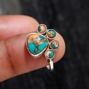Natural Oyster Copper <b>Turquoise</b> <b>Ring</b> Wholesale <b>Rings</b> Lot 925 Sterling Silver Jewelry for Girls Gemstone <b>Ring</b> Anniversary Gift - Product Image 1