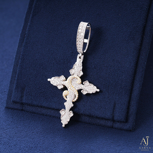 Pendentif Croix en Argent 925 et Moissanite, Plaqué Or, Sertissage à Griffes, Coupe Ronde Brillante, Collier Chaîne Hip Hop Chrétien, Bijou Cadeau - Product Image 2