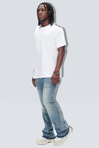 High Quality Custom Vintage Light Wash <b>Flare</b> <b>Jeans</b> for <b>Men</b> Streetwear Hip Hop Style Cotton Denim Printed Pattern Pants - Product Image 3
