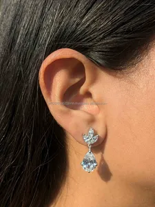 Pear Cut Diamond Drop Earrings in White Gold with Marquise Accent, Elegant Dangle Bridal Earrings, Luxury Fine Jewelry for Women - Product Image 3